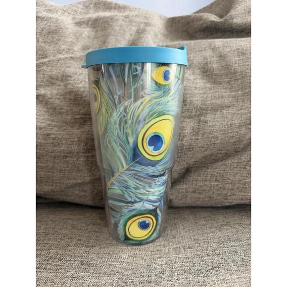Tervis Other - Tervis Tumbler 24oz Peacock Feather Design Plastic Tumbler Blue Lid